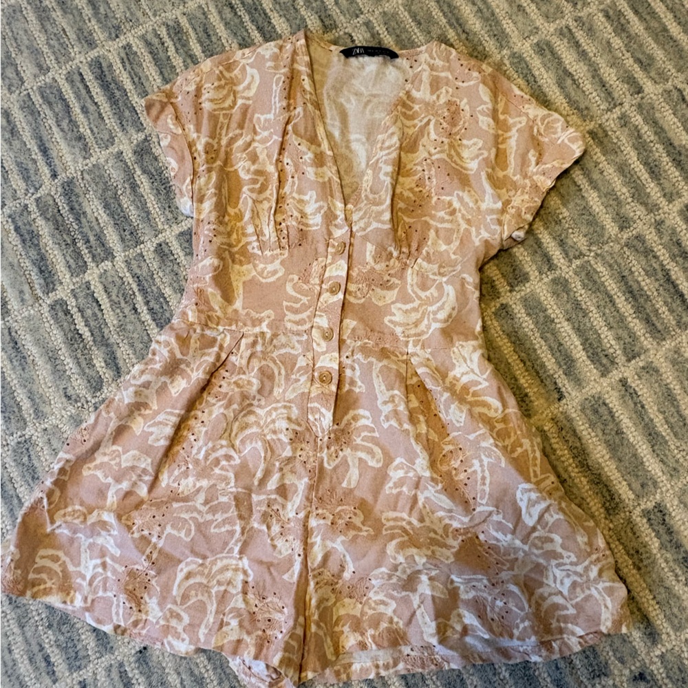 Zara Pink and Cream Floral Jumpsuit